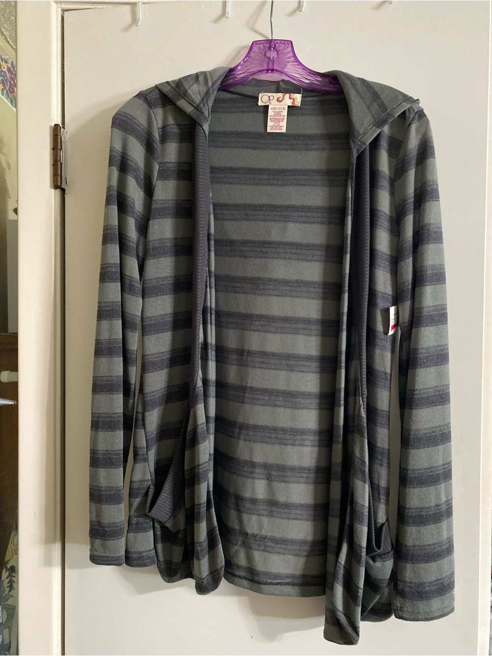 OP Gray Striped lightweight Knit Cardigan NWT